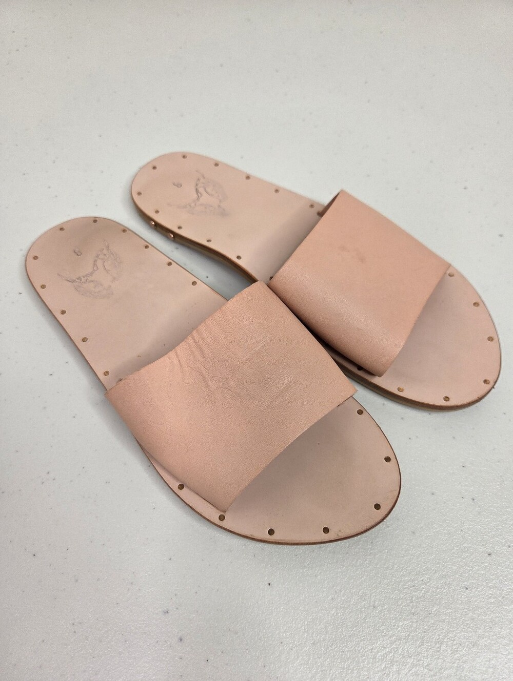 Beek Tan Leather Slide Slip On Sandals